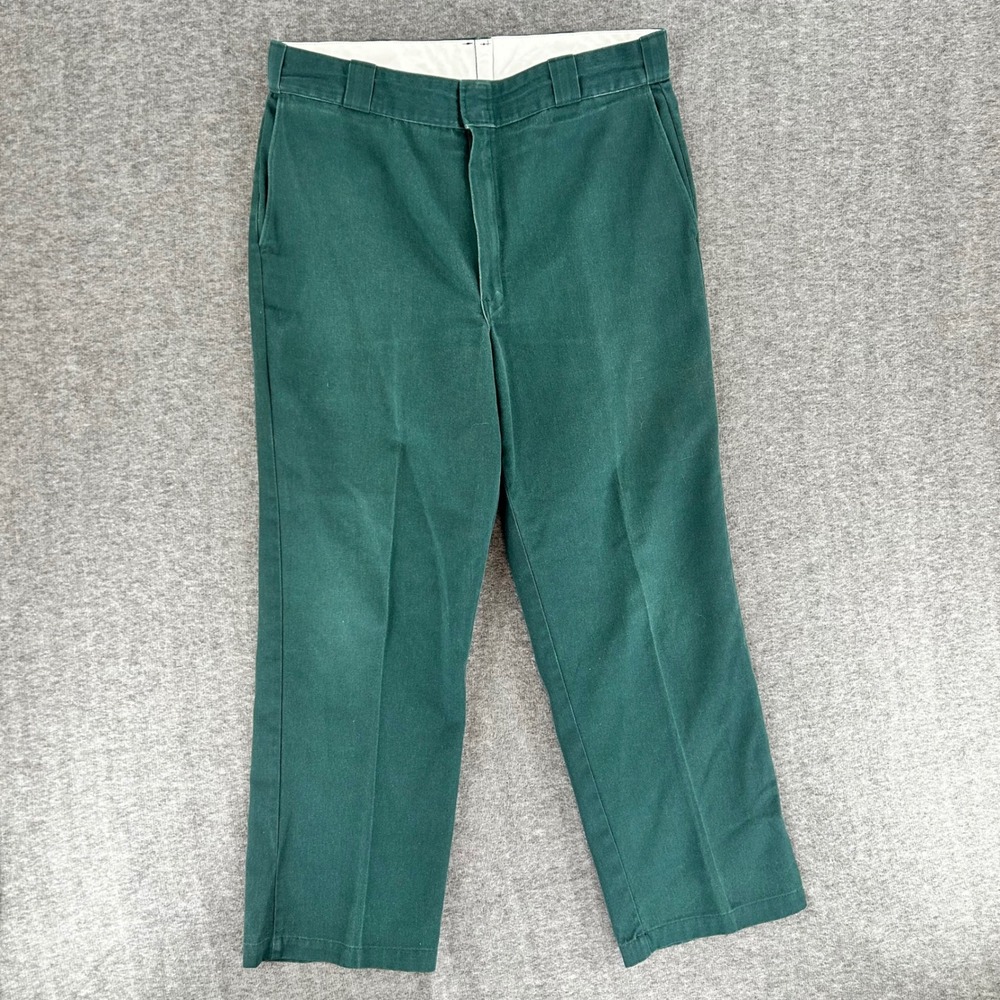 VTG Dickies 874 Men Hunter Green Original Fit Work Pant Made USA 36x29 Fit 36x27